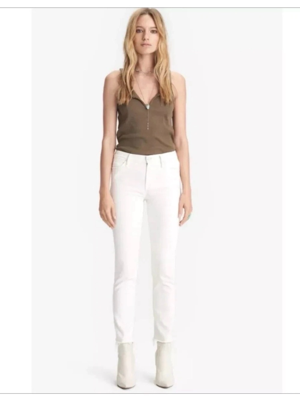 Mother The Rascal Crop Fray Jeans Off-White/ Cream Size 25 Casual Trendy Preppy